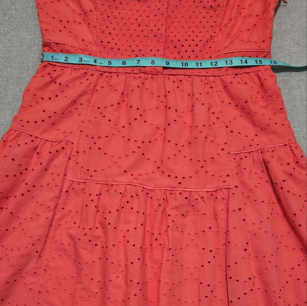 ​DVF Diane von Furstenberg Skylar Eyelet Tiered Mini Dress Ocean Coral Size 10 - Picture 15 of 16